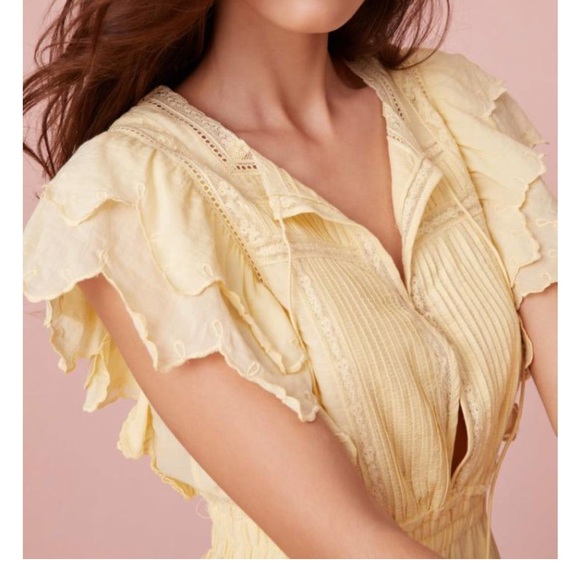 LOVESHACKFANCY Darryl Flutter Sleeve Butter Yellow Ruffled Mini Dress - Picture 9 of 16